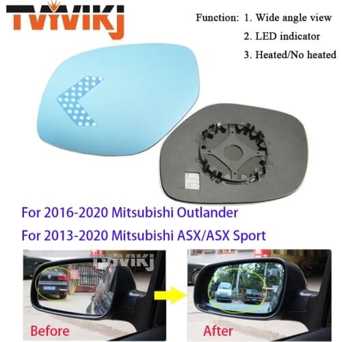 1 pair Side rearview mirror blue glass lens with LED indicator For Mitsubishi Outlander ASX 2013-2020 Wide Angle View anti glare