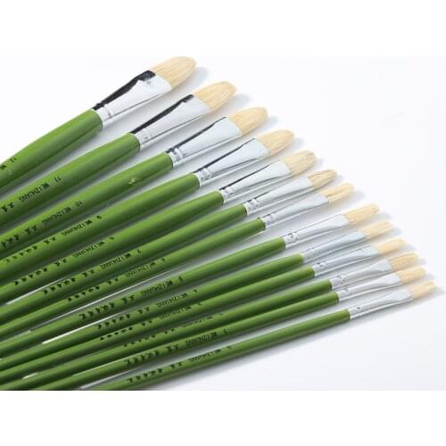 13pcs Pig Flat Head Water-powder Propylene Oil Pigment Watercolor Painting Brush Set Art Pen Painting Supplies Stationery Gift