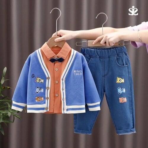 2021 Autumn Baby Boys Clothing Sets Children Cartoon Coats Shirt Pants Kids Casual Sportswear Infant Newborn Clothes Outfit