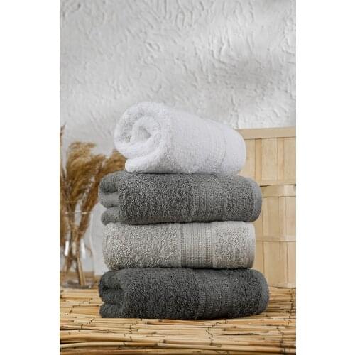 Vesty 50*90 cm 100% Cotton 4-Pack Face Towel Gray Beige White Soft Perfect Dryness High Absorbency for Bath Made in Turkey