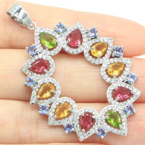 27x24mm Fancy Created London Blue Topaz White Cz Gift For Womans Wedding Silver Pendant