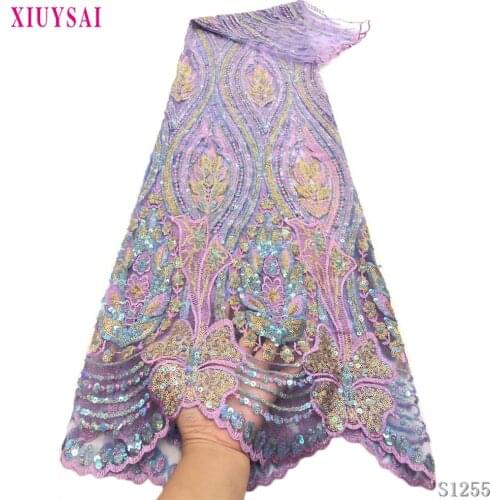 African Sequins Lace Fabrics 2020 High Quality Embroidered Sequin Nigerian Tulle Lace Fabrics For Wedding Dress S1255