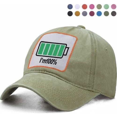 Battery I'm 100% Baseball Cap Dad Trucker Bone Solid Hats Woman Berets Ponytail Caps Snapback Hats Casquette Gorras Hats 2020