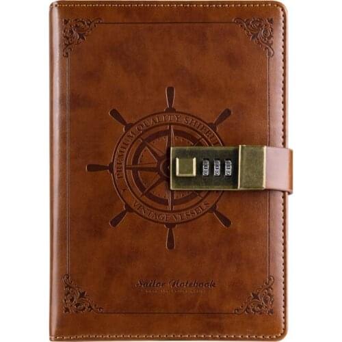 B6 Rudder Logo Notebook with Lock Travel Journal Customizable Notebooks 200*140mm, 112 Sheets Paper (100g Cream Color)