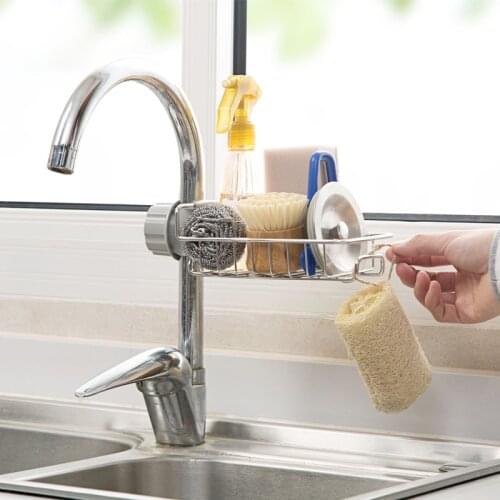 LMETJMA Stainless Steel Sink Faucet Sponge Holder Kitchen Towel Sponge Drain Holder Rack Bathroom Soap Brush Storage Rack KC0262