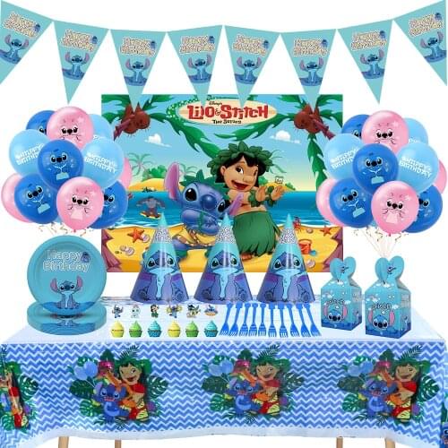 Disney Stitch Birthday Party Decorations Disopasable Tablecloth Baby Shower Tableware Balloons Decoration Birthday Girl