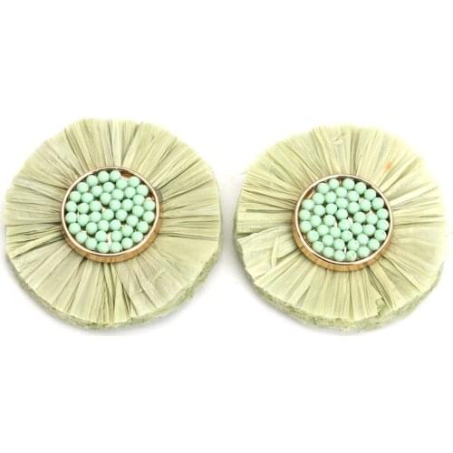 DoreenBeads Fashion Tassel Pendant Colorful Tassel Flower Charms Raffia Paper Seed Beads For DIY Findings 3.6cm Dia., 1 Piece