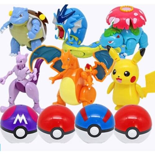 Original Pokemon 8 Style Pokeball Transformation Anime Figure Pikachu Blastoise Venusaur Charizard Gyarados Mewtwo Toy Gift Kids