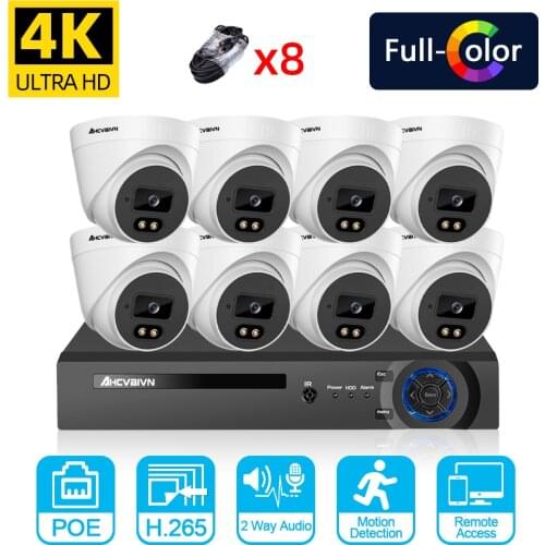 H.265 8CH NVR Kit POE Video Surveillance Camera for Home CCTV Security Camera System 8MP HD Color Night Vision Ip CCTV System 4K