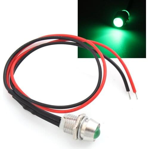 IP67 LED Metal Indicator Light 7mm Waterproof Signal Lamp 12V Dot Light Green Lens Universal Motorcycles Car Truck Boat Scooter