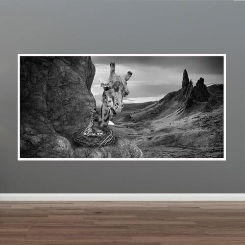 Home Decor Nordic Style Canvas Black White Giraffe Landscape Painting Pictures Wall Art Prints Barand New For Living Room Poster