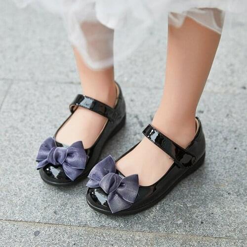 Girls' leather shoes spring princess shoes 2021 fashion butterfly-knot soft sole kids flat shoes children performance shoes