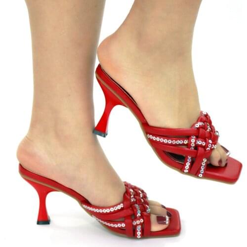 Red Decorate with Rhinestone 2021 Autumn Mature Style Shoes with Platform Nigerian Ladies Shoes for Party