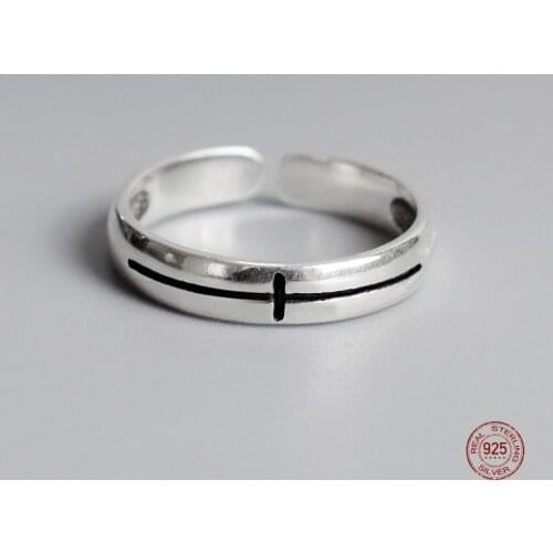 LKO 925 Sterling Silver Vintage Handmade Cross Adjustable Ring Chic Personality Fine Jewelry For Women Party Accessorie