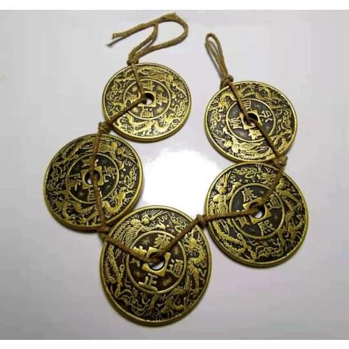 Rope five emperors copper coin, [4.3cm] Thickened pure copper