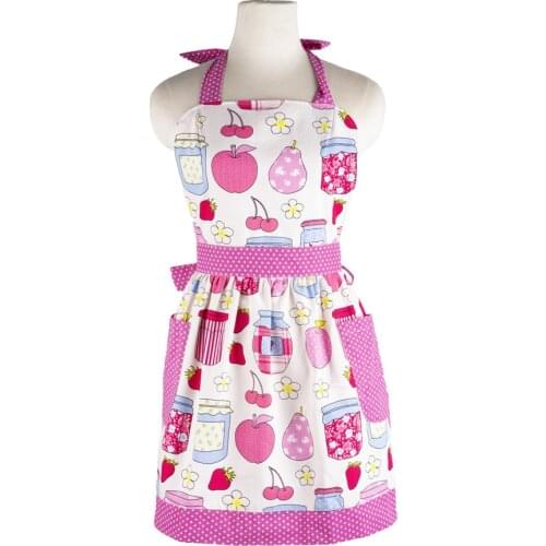 Cartoon Fruit Bottle Retro Kitchen Apron Women Cotton Canvas Cooking Avental de Cozinha Divertido Tablier Cuisine Pinafore Apron