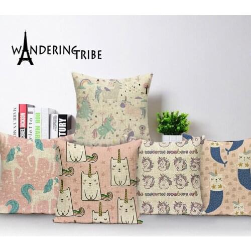 Cartoon Unicorn Cushion Cover Animal Horse Throw Pillow Case Children Cushions Pink Home Decor Linen Sofa Pillows Covers Kissen