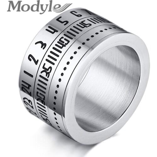 Modyle Mens 14MM Stainless Steel Ring Black Number Band Silver Color Male Jewelry Anel Aneis