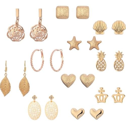 New Fashion Tiny Cute Stud Earrings For Women Gold Color Star Shell Crown Heart ZA Geometric Earrings Jewelry Bohemian Wholesale