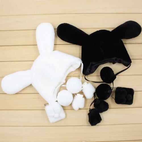 Blyth Clothes Plush Rabbit Hat and Bag with GlovesWhite Black For 1/6 doll Licca ICY Body Free Shipping