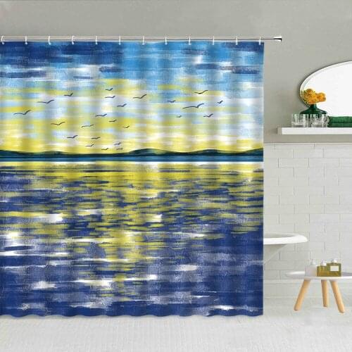 Ocean Flower Grassland Water Color Landscape Waterproof Shower Curtain Polyester Fabric High Quality Bath Screen With Hooks