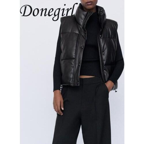 Donegirl 2021 Autumn Winter Women Black Faux Leather Vest Coat Chic Zipper Sleeveless Waistcoats Female Casual Warm Outwear ZA
