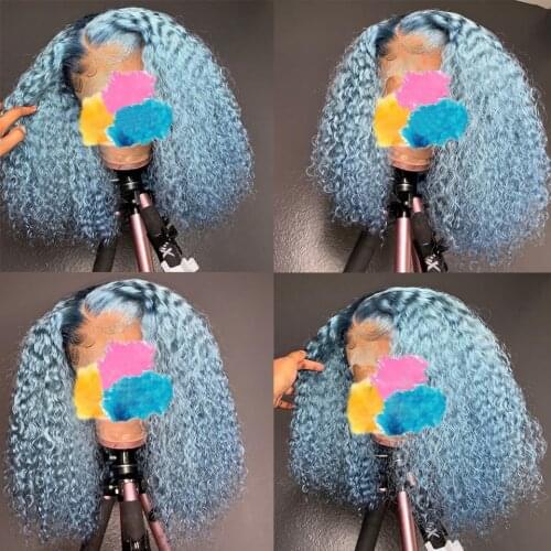 Cyan-Blue Colored Human Hair Wigs 99j Burgundy Lace Front Wig Natural Curly Human Hair Wig Highlight Wig Human Hair Peruvian Wig