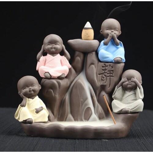Home Decoration Buddhist Incense Stick Holder Ceramic Censer The Little Cute Monk Backflow Incense Cones Burner Ceramic Craft
