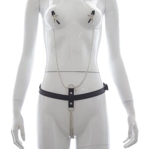 New Women Punk Faux Leather Harness Body Bondage Cage Metal Chain Waist Belt leather Suspenders goth female underwear Pants