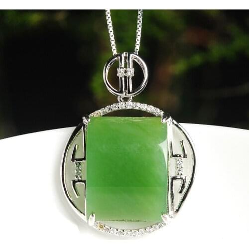 Hetian Jade Jasper Brand pendant 925 silver inlaid square small arc surface jasper Pendant
