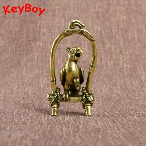Retro Copper Creative Bird Cage Parrot Keychain Pendant Trinket Brass Animal Car Key Chain Hanging Jewelry DIY Keyring Accessory