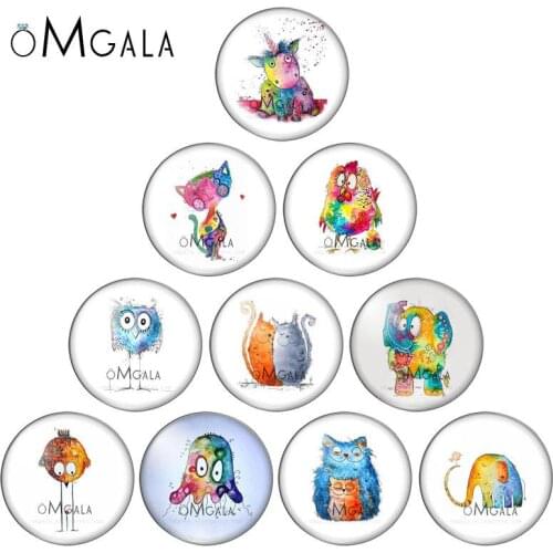 Cartoon Cute Cat Chick Elephant Animals Drawings 12mm/18mm/20mm/25mm Round photo glass cabochon demo flat back Making findings