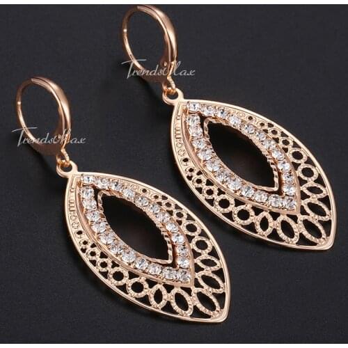 Womens Drop Earrings CZ 585 Rose Gold Cut Out Leaf Shaped Dangling Earrings For Woman Dropshipping Jewelry Fashion Gifts HGE196