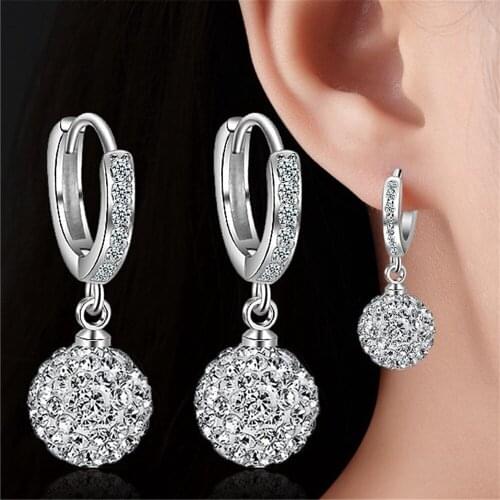 SHQIYAYI 925 Silver CZ Crystal Drop Earrings Fashion Zircon Rhinestone Hoop Earring Korean Gift Jewelry Ear Pendant 151