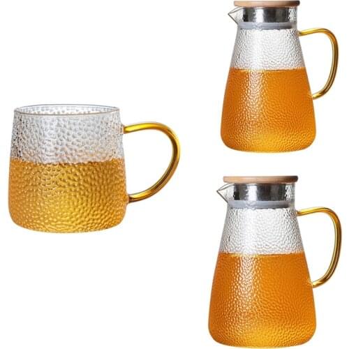 Glass Cold Water Kettle,Iced Fruit Juice Tea Water Jug,Glass Pitcher Water Carafe with Handle,Cold Water Pitcher
