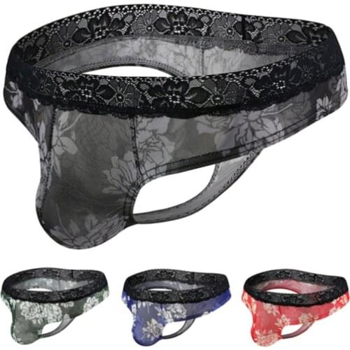 Men Print G Strings Thong Underwear Ice Silk Sexy Gay Sissy Tanga Hombre Jockstrap Penise Bag Breathable Thin Men Underwear