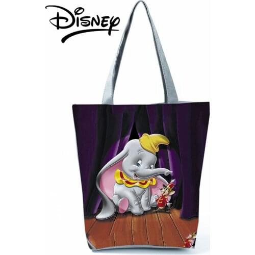 Disney Dumbo Printed Handbags Cartoon Elephant High Capacity Tote Eco Reusable Shoulder Bag Shopping Bag Women Travel Beach Bag