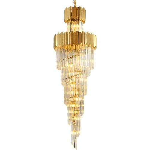 Staircase lamp duplex building luxury crystal lamp villa living room building postmodern multi-layer rotating long chandeliers
