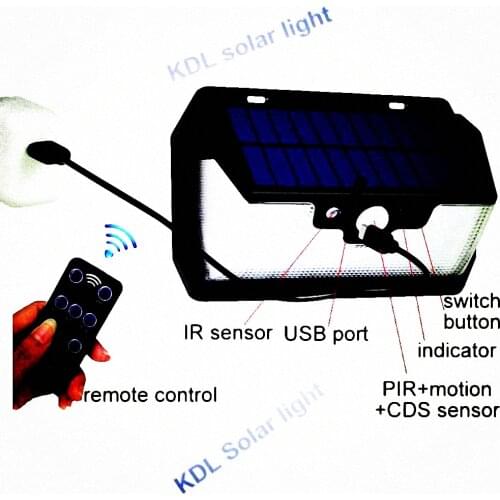 55 LED 900lm Solar Light remote control radar smart 3 side lighting Led Out torc street wall lamp yard camp g