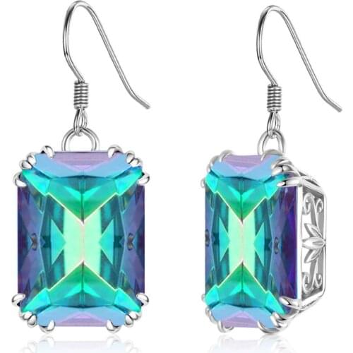 Szjinao Earring Silver 925 Jewelry Rainbow Mystic Topaz Gemstone Earrings For Women Rectangle Bohemia Engagement fine Jewellery