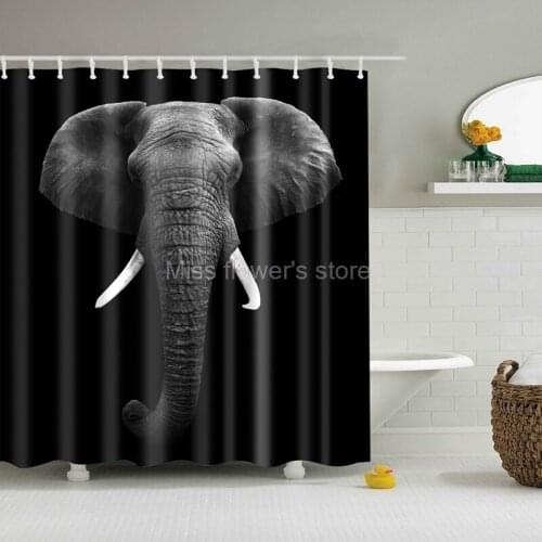 Black Elephant Pattern Design Custom Shower Curtain Bathroom Waterproof Mildewproof Polyester Fabric With 12 Hooks