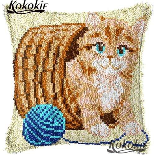 Latch hook cat printed embroidery pillow cross stitch cushions material for handicraft Crocheting Rug Yarn Patchwork Pillowcase