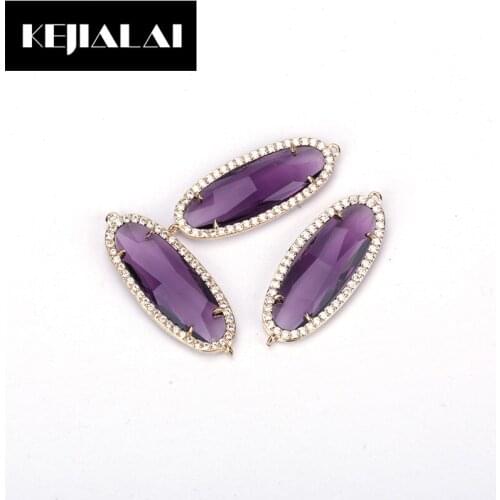 KEJIALAI Women Accessory Oval Shape Colourful Faceted Connector Pendent Crystal Rhinestone Charm High Quality for Jewelry Making