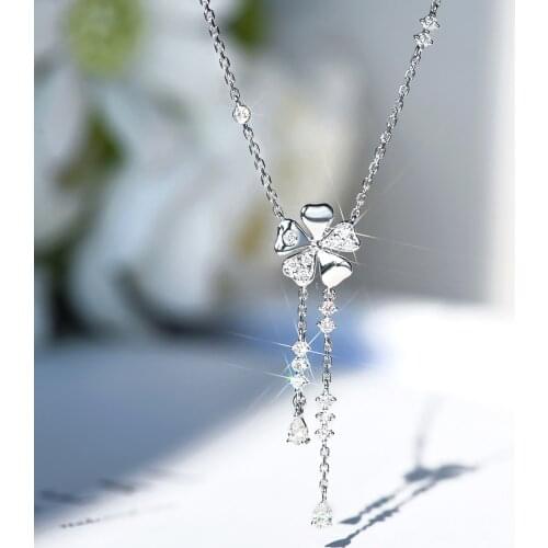 Luxury 925 Silver Necklace Temperament Shell Flower Necklace for Women Love Flower Tassel Set Diamond Clavicle Chain Jewelry
