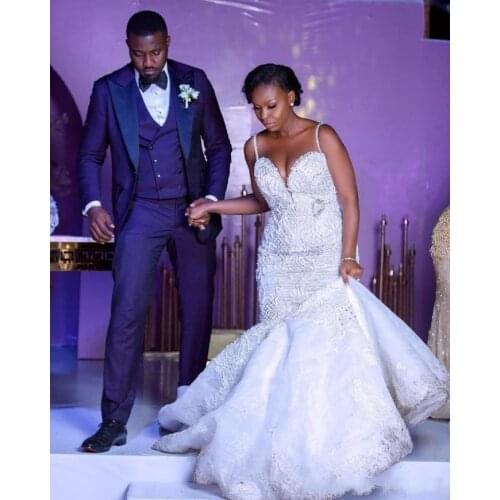 Mermaid Wedding Dresses Appliques Beadings Sweetheart Floor Long Tulle Wedding Dresses Bridal Gown African dubai Robe De Mariee