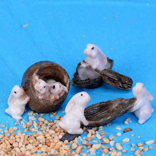 1PC Cute Decor Model Figure Hare Modern Statue Simulation Mini Rabbit Garden Ornament Miniature Figurine Plant Pot Fairy