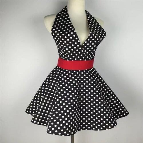 1pcs Sexy Retro Black Polka Dot Bib 100% Cotton Kitchen Full Apron Dress For Wom n Waitress Gift