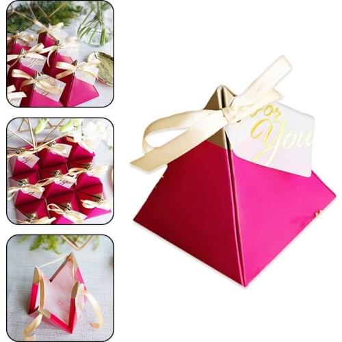 10Pcs Gift Box Triangle shape Wedding Candy Boxes With Ribbon DIY Party Paper Boxes for Packaging Cookies Supplies Souvenir Box