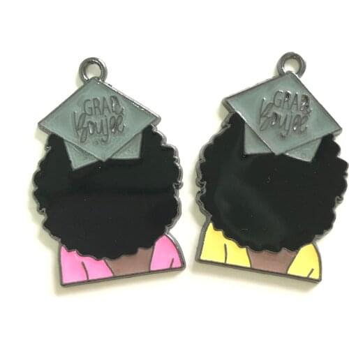 10pcs Graduation Afro Black Girl Charm Pendants for Women Bracelet Necklace Keychain Jewelry Making Wholesale