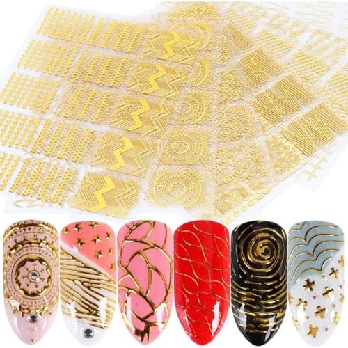 16 Sheet Kapmore Nail Sticker Fashion Creative DIY Gilding Manicure Sticker Nail Decal Golden Line Manicure Decoration Tools